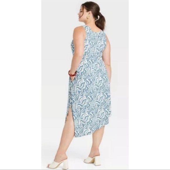 Ava & Viv Asymmetrical Sleeveless Blue Midi Dress Size 3X NWT - Picture 2 of 13